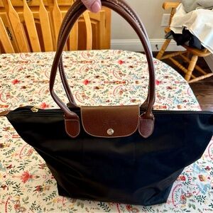 Longchamp Black Tote with Brown Accents